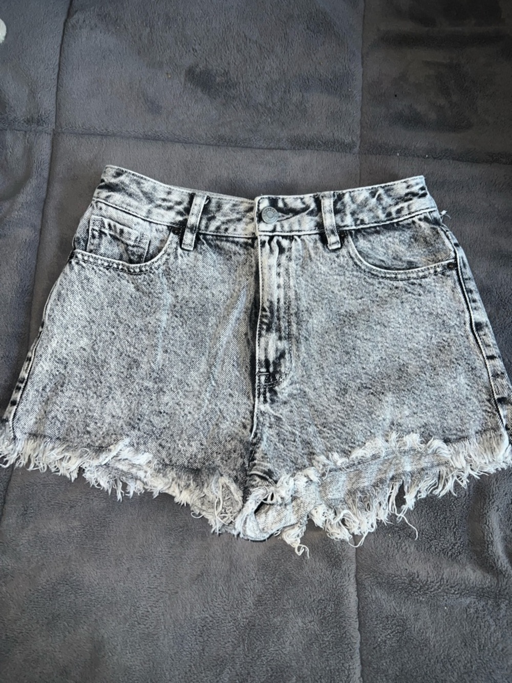 PacSun Light Gray Acid Wash High-Rise Denim Shorts